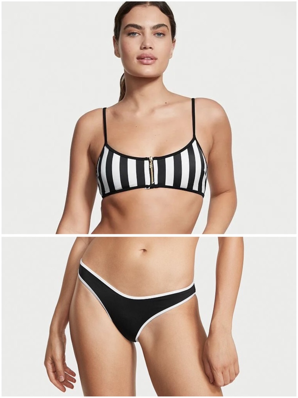 Victoria's Secret | 2 Piece Black & White Iconic Scoop Bikini Brazilian Bottoms